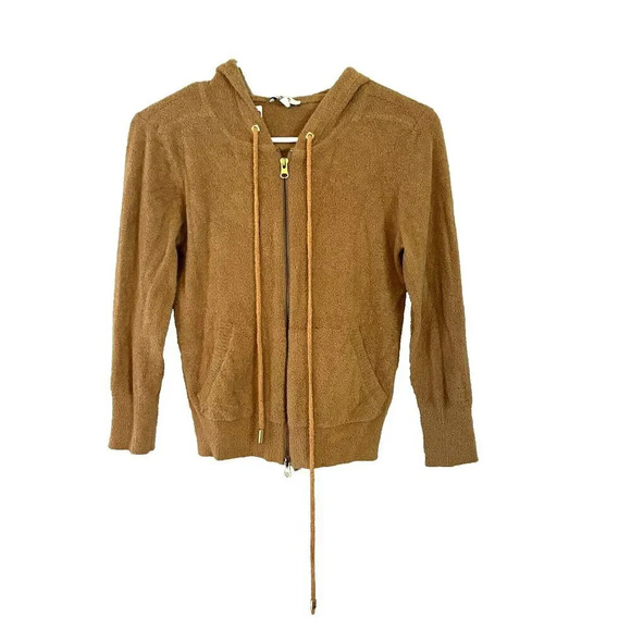 Vtg Y2K Cache Womens Brown Fuzzy Hoodie Sweatshirt M Fleece Babydoll Normcore - Picture 1 of 7